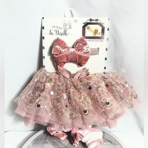 So Dorable Baby Pink Sequin Tutu Set 3Pc 0-12M Bow Booties NWT